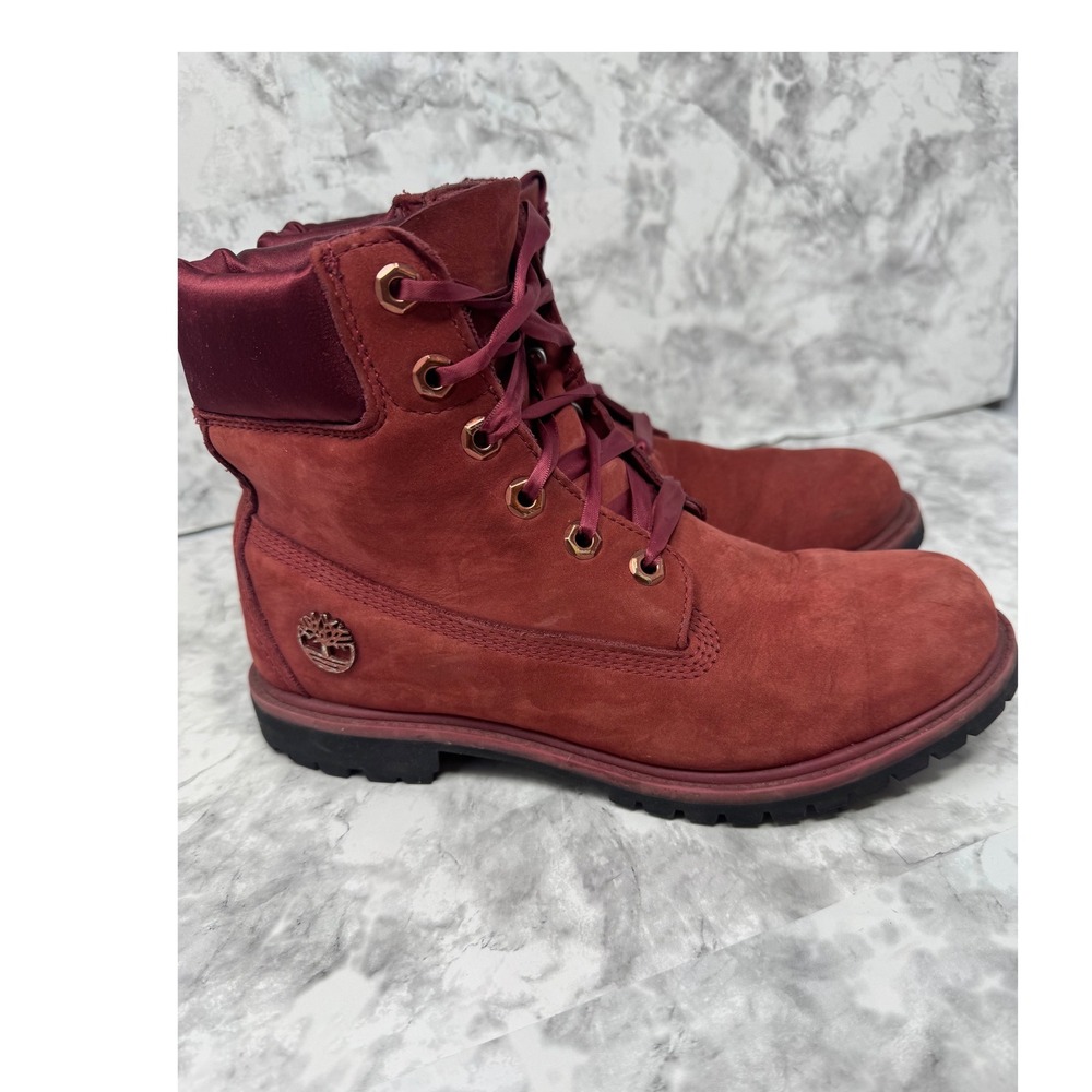Timberland❤️ Premium 6" Waterproof‎ Boots Burgundy Maroon Nubuck Gorpcore boho - Picture 12 of 13